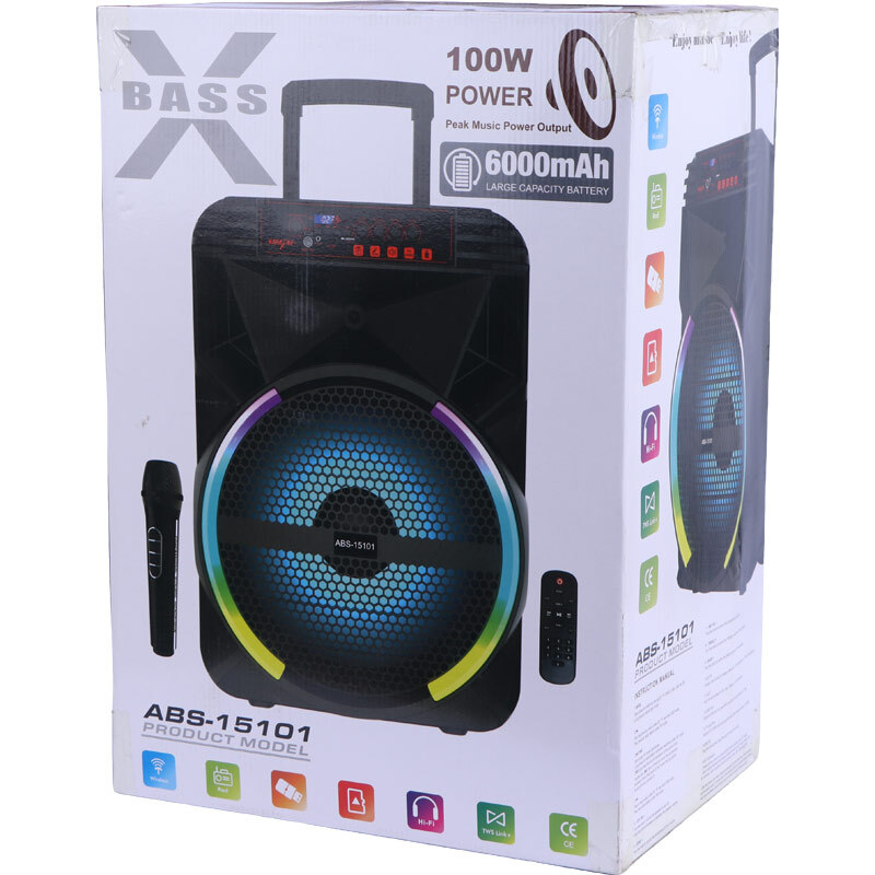اسپیکر چمدانی بلوتوثی ایکس بیس ABS-15101 + میکروفون و ریموت کنترل - 2