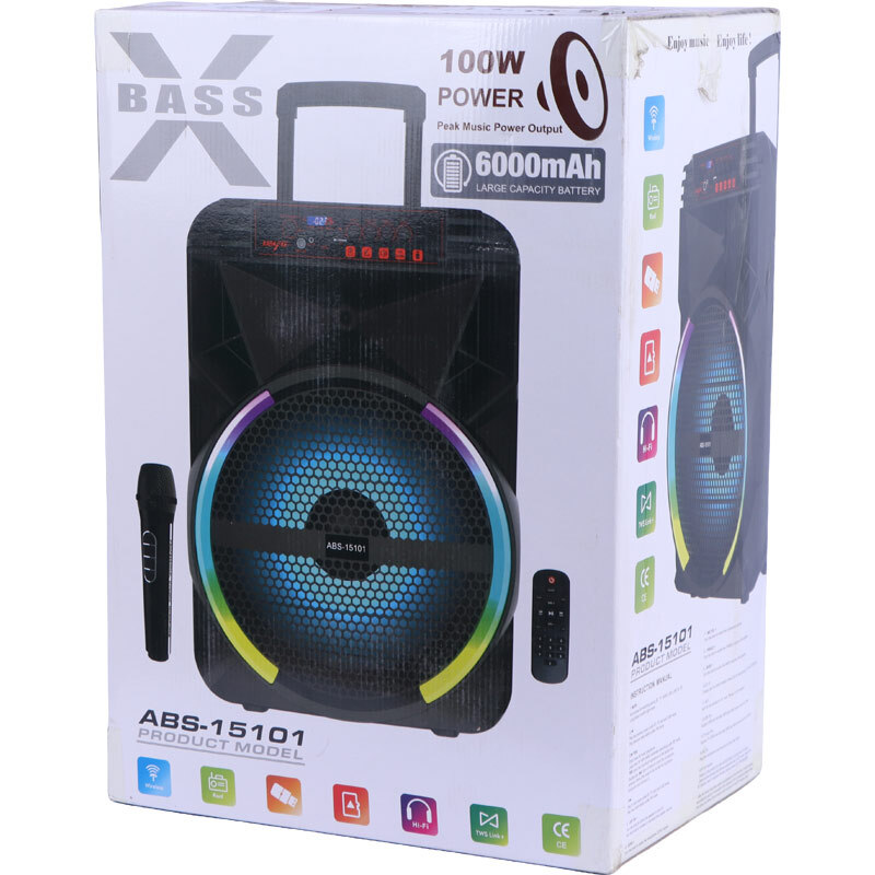 اسپیکر چمدانی بلوتوثی ایکس بیس ABS-15102 + میکروفون و ریموت کنترل - 2