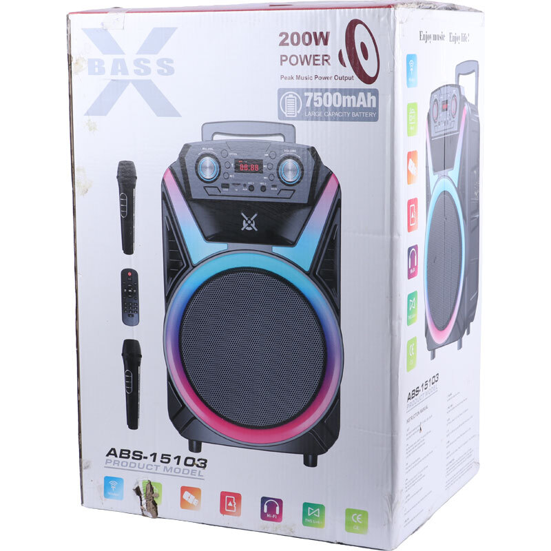 اسپیکر چمدانی بلوتوثی ایکس بیس ABS-15103 + میکروفون و ریموت کنترل - 2