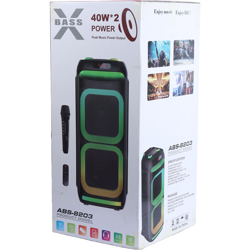 اسپیکر چمدانی بلوتوثی ایکس بیس ABS-8203 + میکروفون و ریموت کنترل - 2