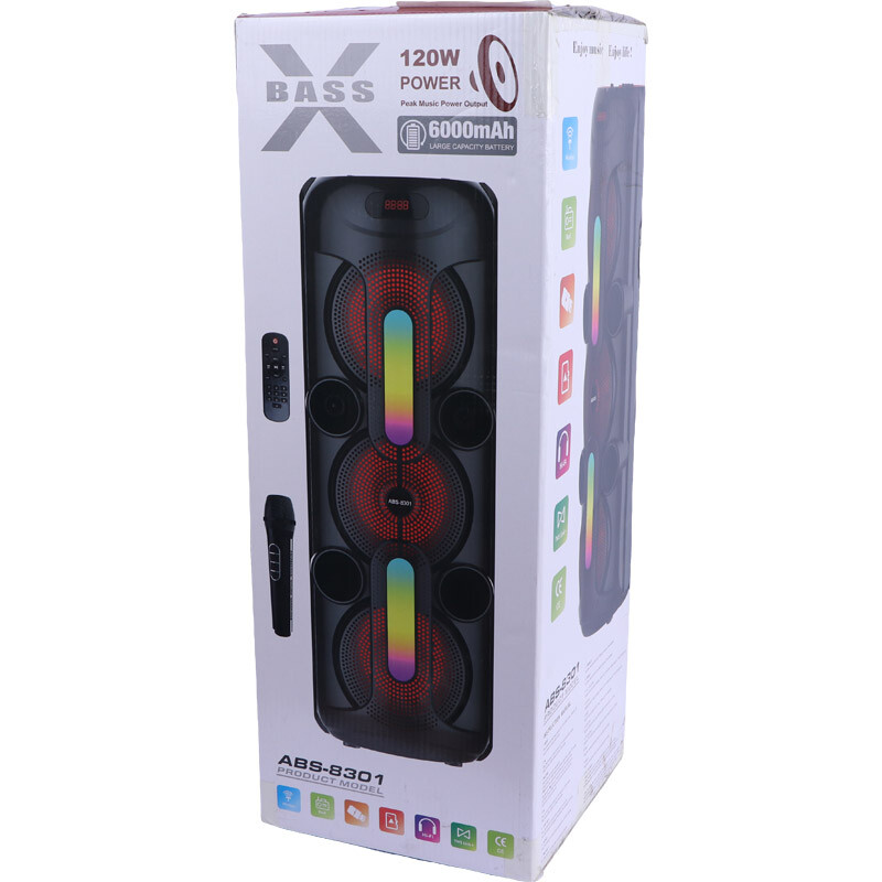 اسپیکر چمدانی بلوتوثی ایکس بیس ABS-8301 + میکروفون و ریموت کنترل - 2