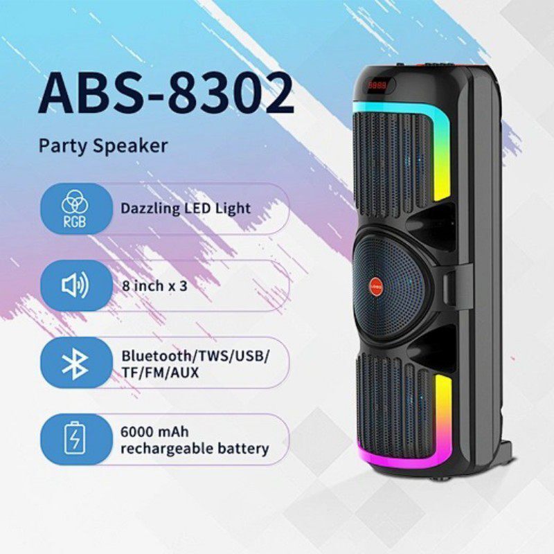 اسپیکر چمدانی بلوتوثی ایکس بیس ABS-8302 + میکروفون و ریموت کنترل - 6
