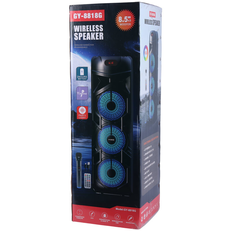 اسپیکر چمدانی بلوتوثی GY-8818G + میکروفون و ریموت کنترل - 2