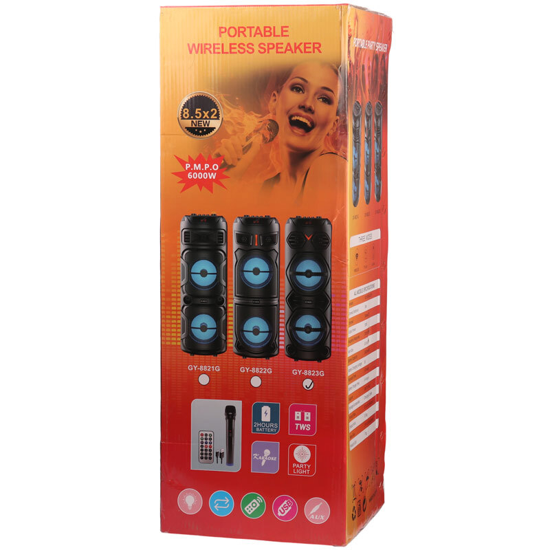 اسپیکر چمدانی بلوتوثی GY-8823G + میکروفون و ریموت کنترل - 2