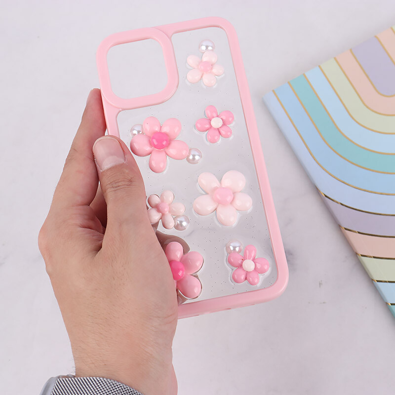 قاب اکلیلی آیفون iPhone 12 / 12 Pro نرگس صورتی برجسته - 2