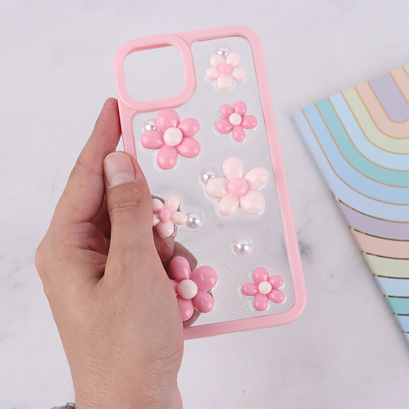قاب اکلیلی آیفون iPhone 13 / 14 نرگس صورتی برجسته - 2