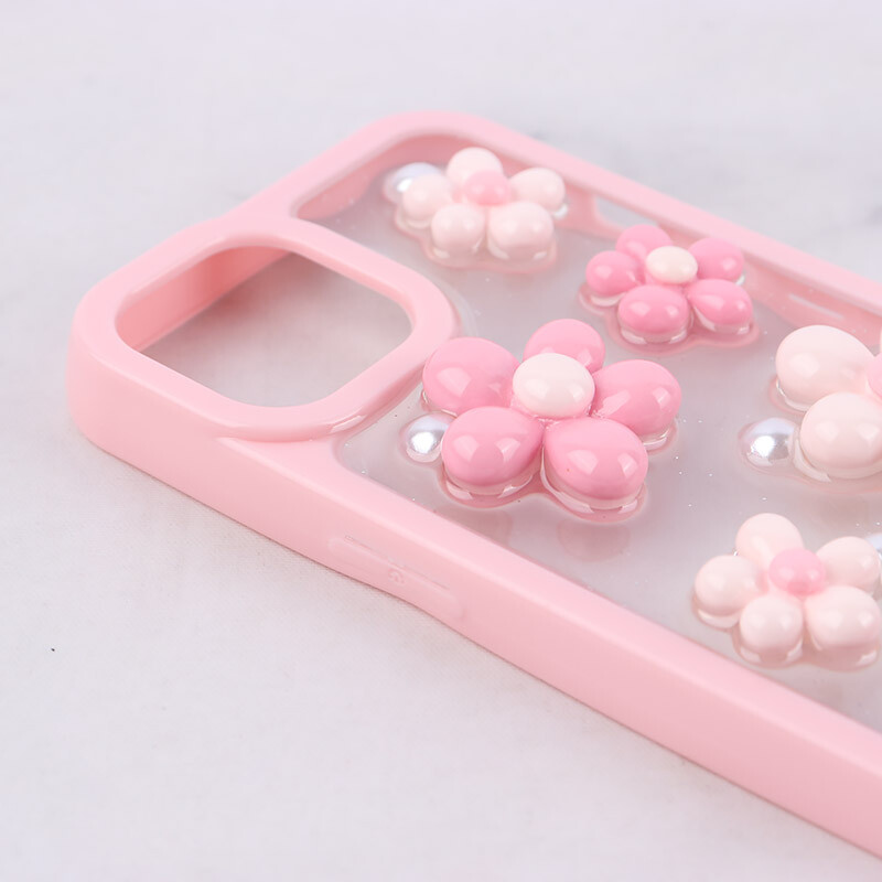 قاب اکلیلی آیفون iPhone 13 / 14 نرگس صورتی برجسته - 4