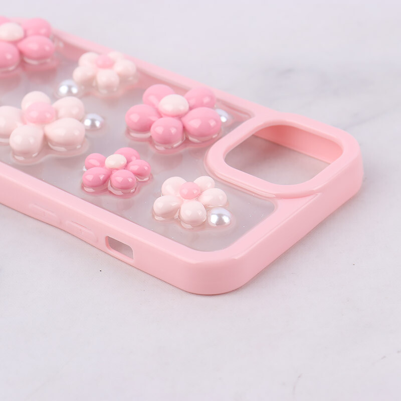 قاب اکلیلی آیفون iPhone 13 / 14 نرگس صورتی برجسته - 5