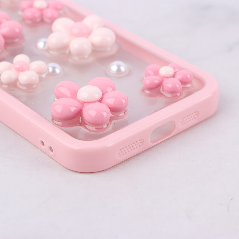قاب اکلیلی آیفون iPhone 13 / 14 نرگس صورتی برجسته - 6