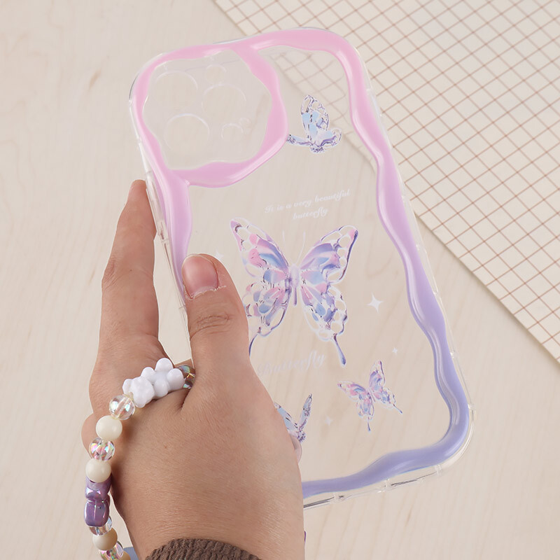 قاب Butterfly آیفون iPhone 13 Pro Max پاستیلی آویزدار محافظ لنزدار - 7