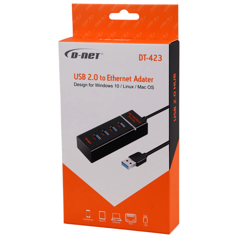 هاب 4 پورت USB 2.0 دی نت DT-423 طول 30 سانتی متر - 4