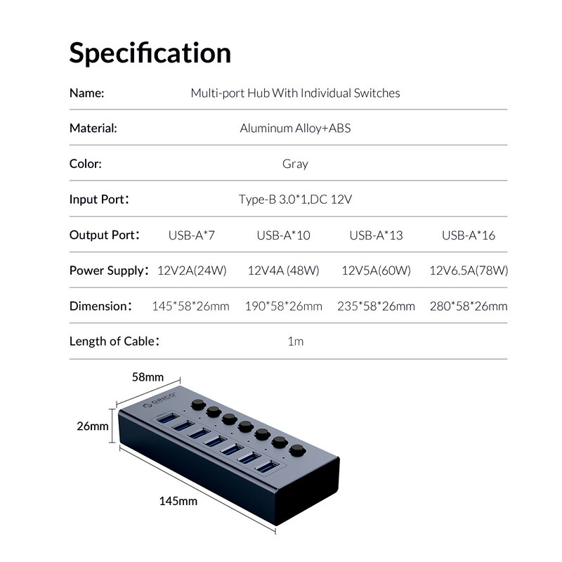 هاب 7 پورت USB3.0 اوریکو BT2U3-7AB - 8