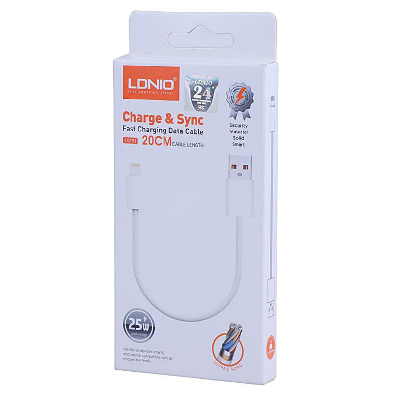 کابل کوتاه لایتنینگ فست شارژ 25 وات الدینیو LS901 طول 20 سانتی متر - 5