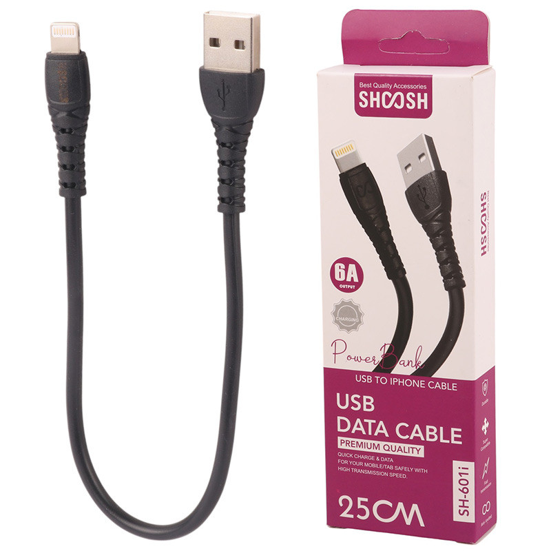کابل کوتاه لایتنینگ فست شارژ 6 آمپر شوش SH-601i طول 25 سانتی متر