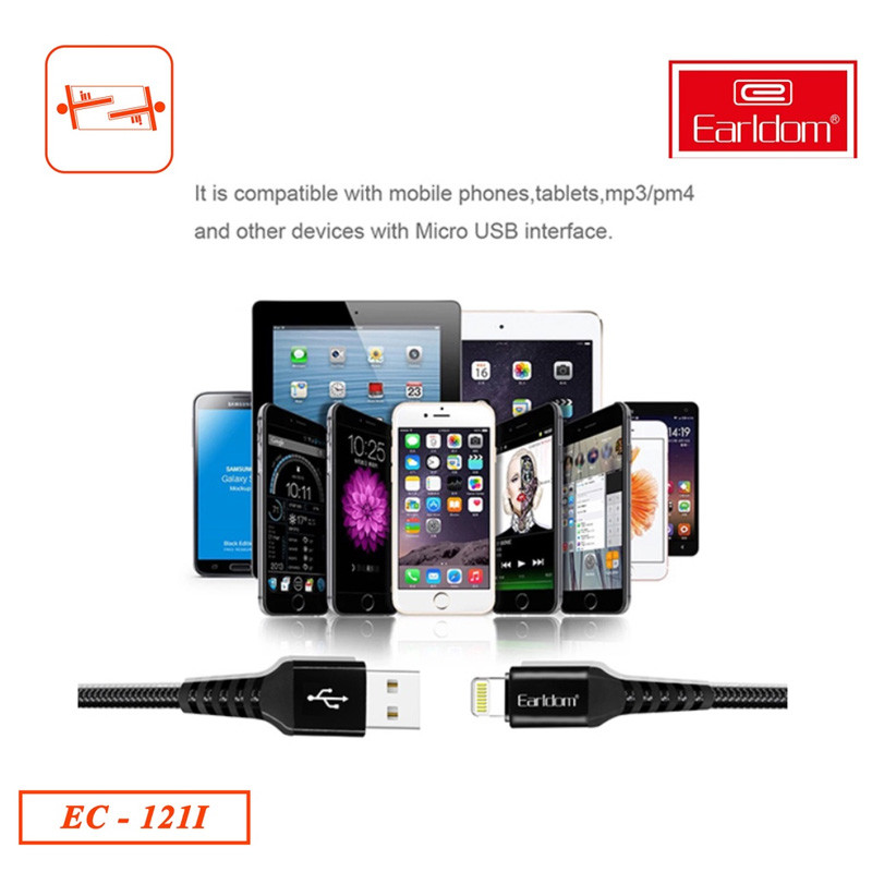 کابل لایتنینگ فست شارژ 2.1 آمپر ارلدام EC-121i طول 1 متر - 6