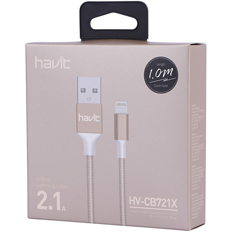 کابل لایتنینگ فست شارژ 2.1 آمپر هویت HV-CB721X طول 1 متر - 5