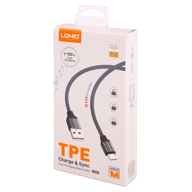 کابل لایتنینگ فست شارژ 2.4 آمپر الدینیو LS441 طول 1 متر - 5