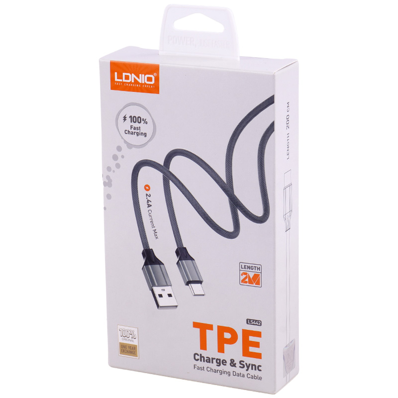 کابل لایتنینگ فست شارژ 2.4 آمپر الدینیو LS442 طول 2 متر - 4