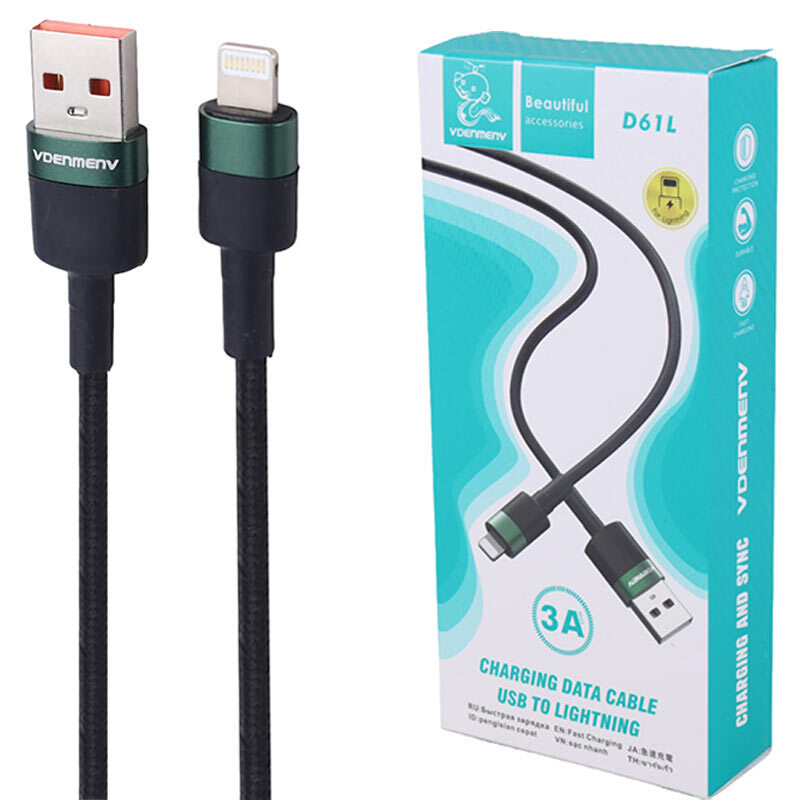 کابل لایتنینگ فست شارژ 3 آمپر دنمن D61L طول 1 متر