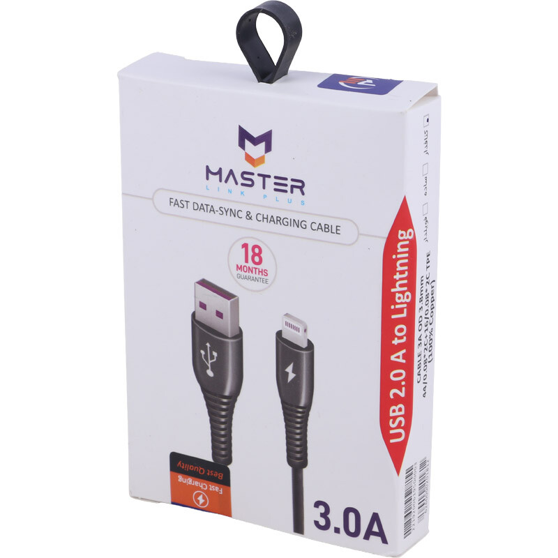 کابل لایتنینگ فست شارژ 3 آمپر مستر لینک پلاس ETM 004 طول 1 متر کد 1 - 5