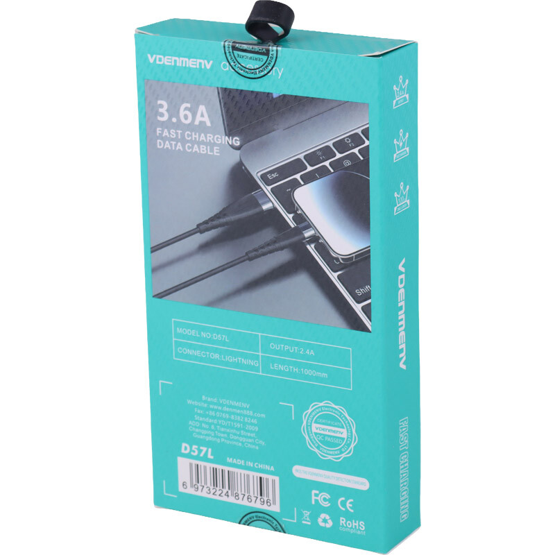 کابل لایتنینگ فست شارژ 3.6 آمپر دنمن D57L طول 1 متر - 5