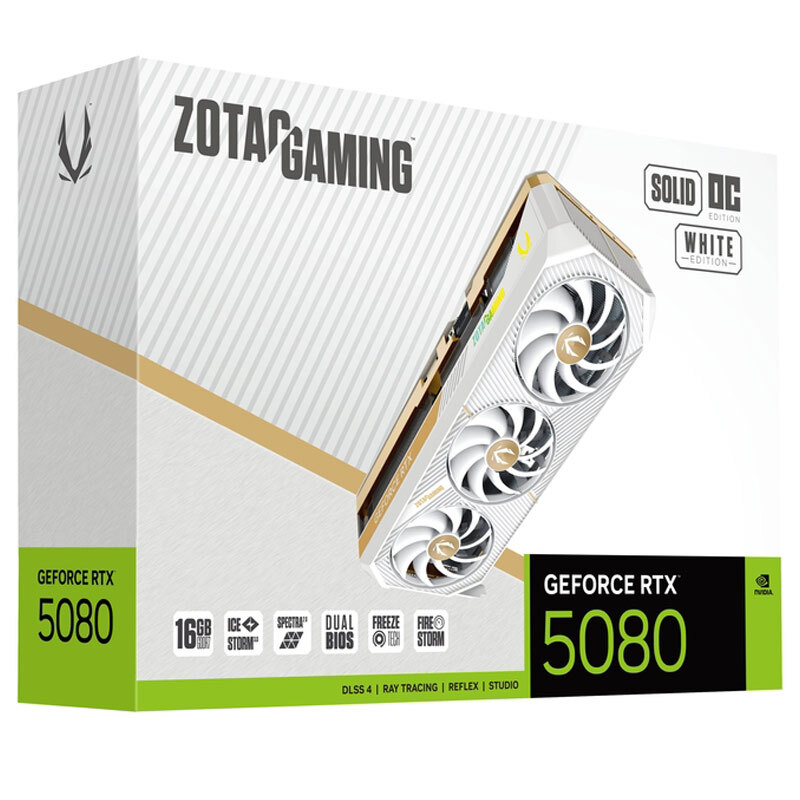 کارت گرافیک Zotac Gaming GeForce RTX 5080 SOLID OC White Edition 16GB GDDR7 256Bit - 8