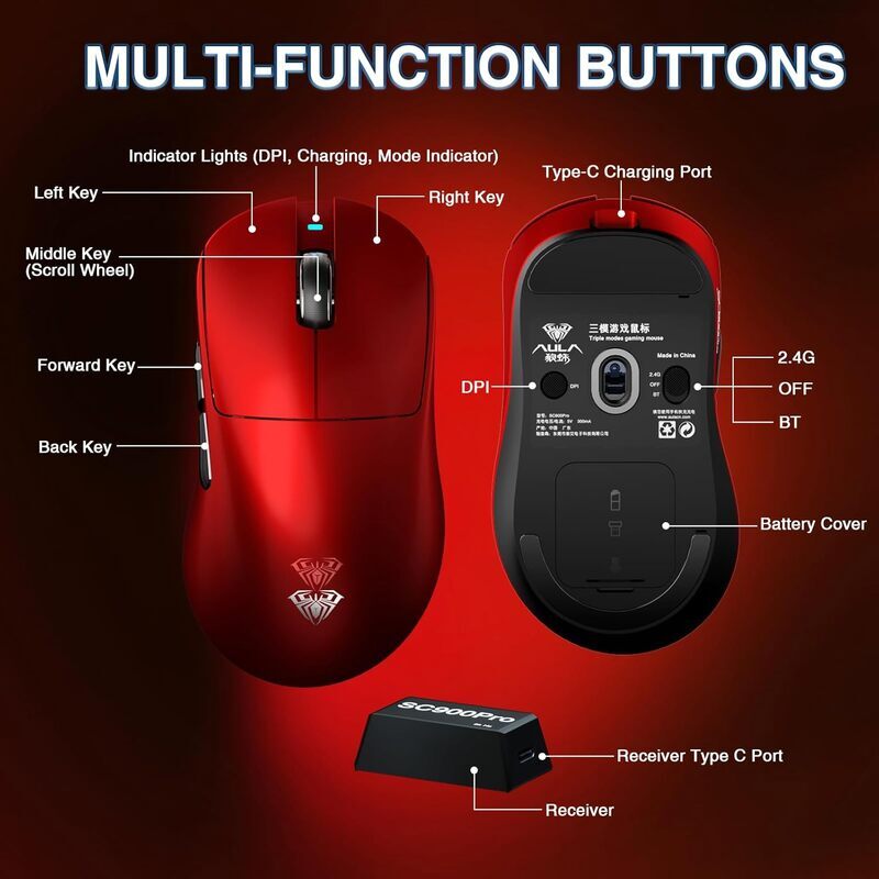 موس بی سیم گیمینگ آئولا SC900 Pro - 6