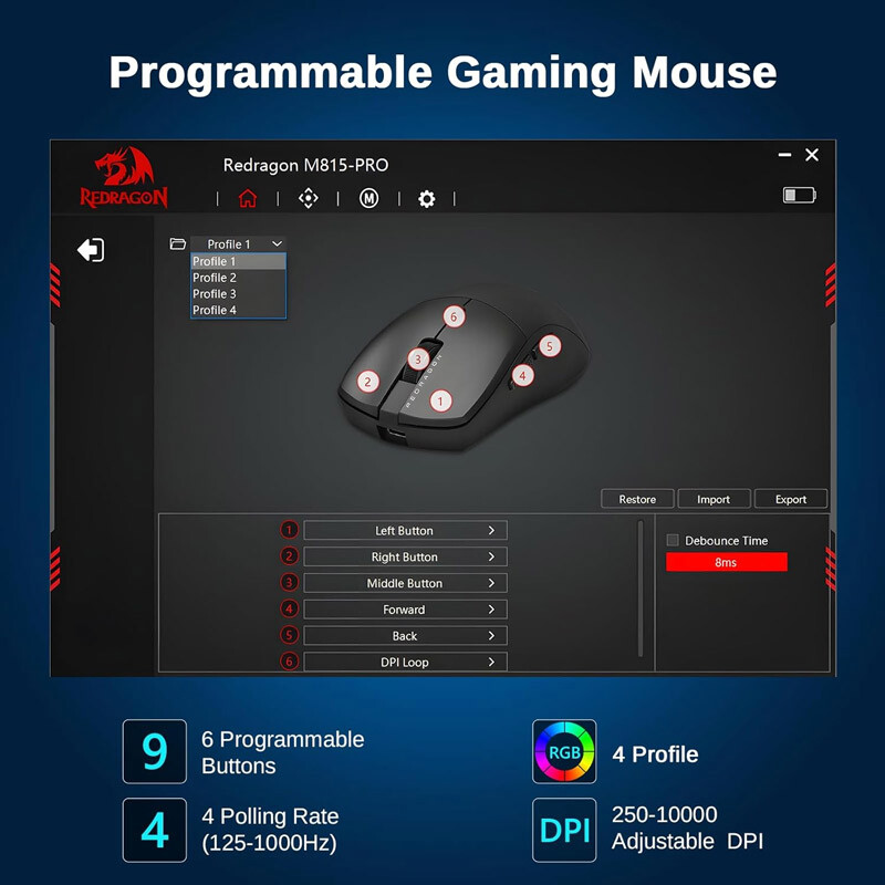 موس بی سیم گیمینگ ردراگون NEVA PRO M815 - 4