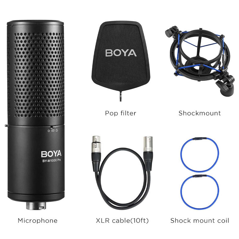 میکروفون کندانسور Boya BY-M1000 PRO + پاپ فیلتر - 7