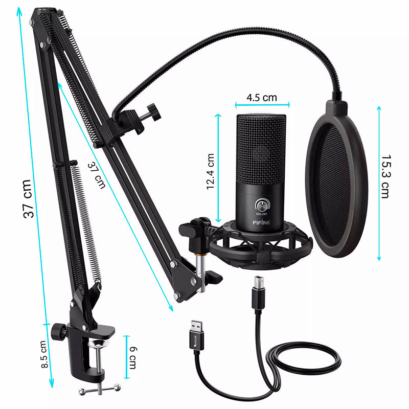 میکروفون کندانسور و پایه لرزشگیر Fifine T669 + پاپ فیلتر - 5