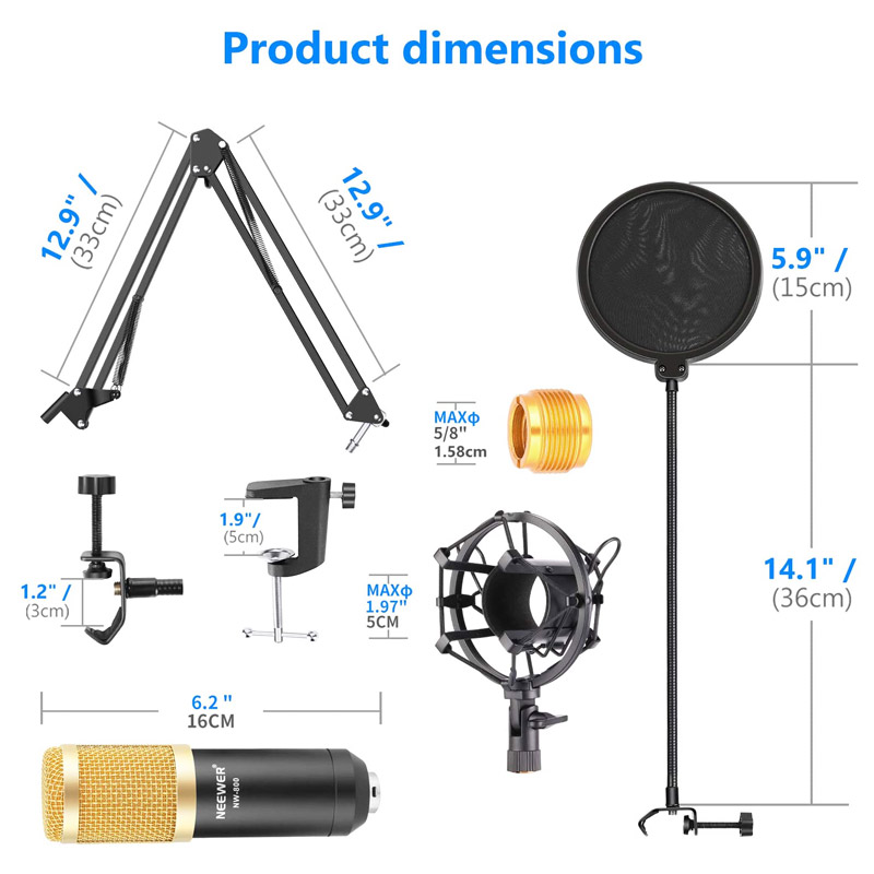 میکروفون کندانسور و پایه لرزشگیر Westcott BM800 + پاپ فیلتر - 6