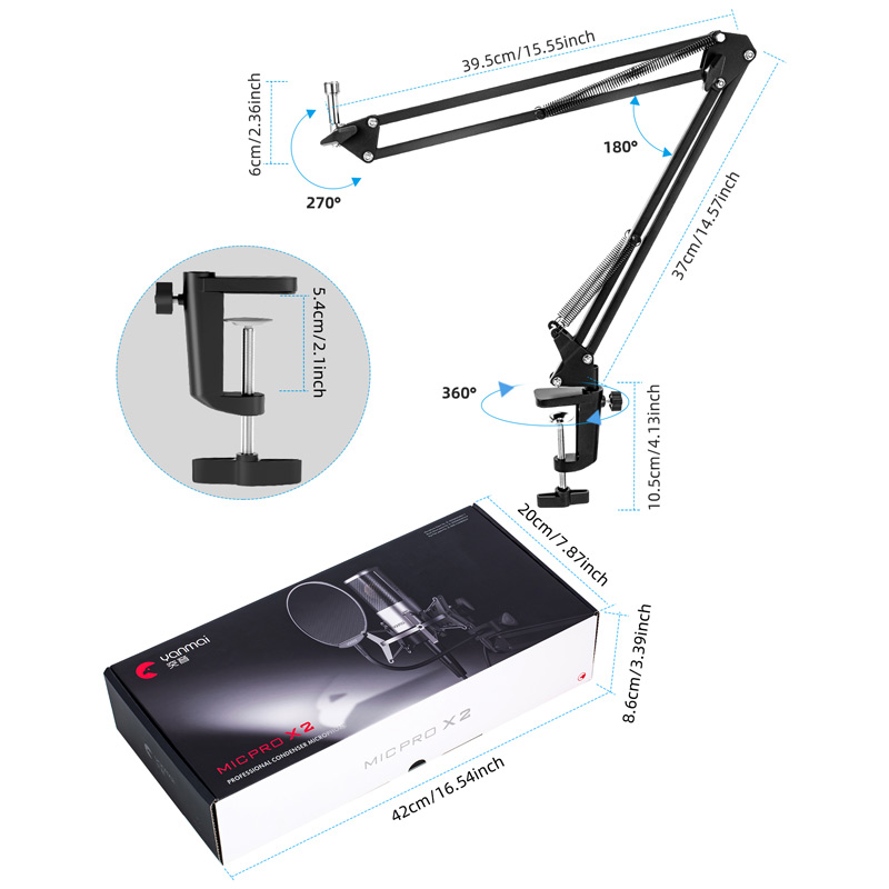 میکروفون کندانسور و پایه لرزشگیر Yanmai Micpro X2 + پاپ فیلتر - 5