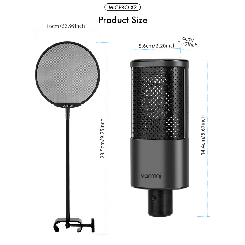 میکروفون کندانسور و پایه لرزشگیر Yanmai Micpro X2 + پاپ فیلتر - 6