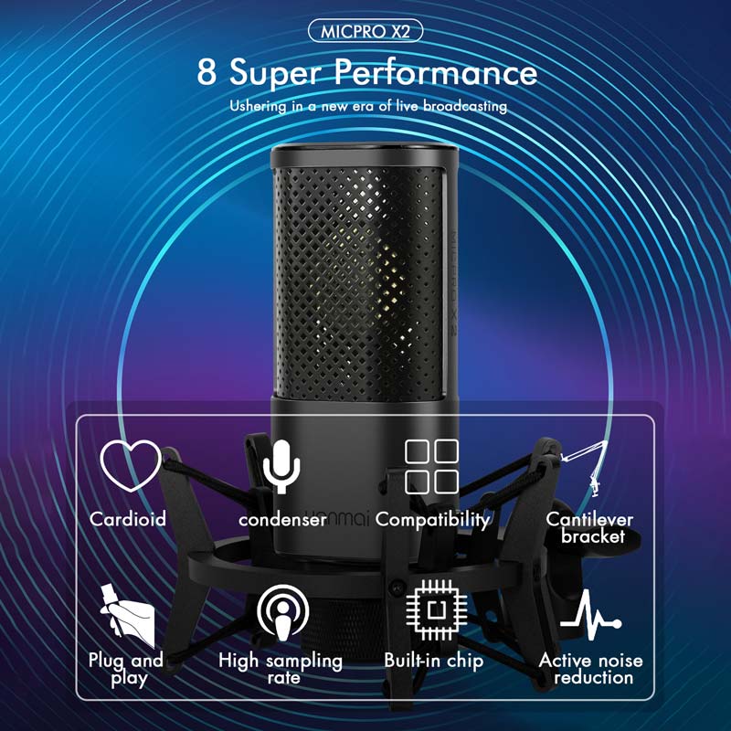 میکروفون کندانسور و پایه لرزشگیر Yanmai Micpro X2 + پاپ فیلتر - 8