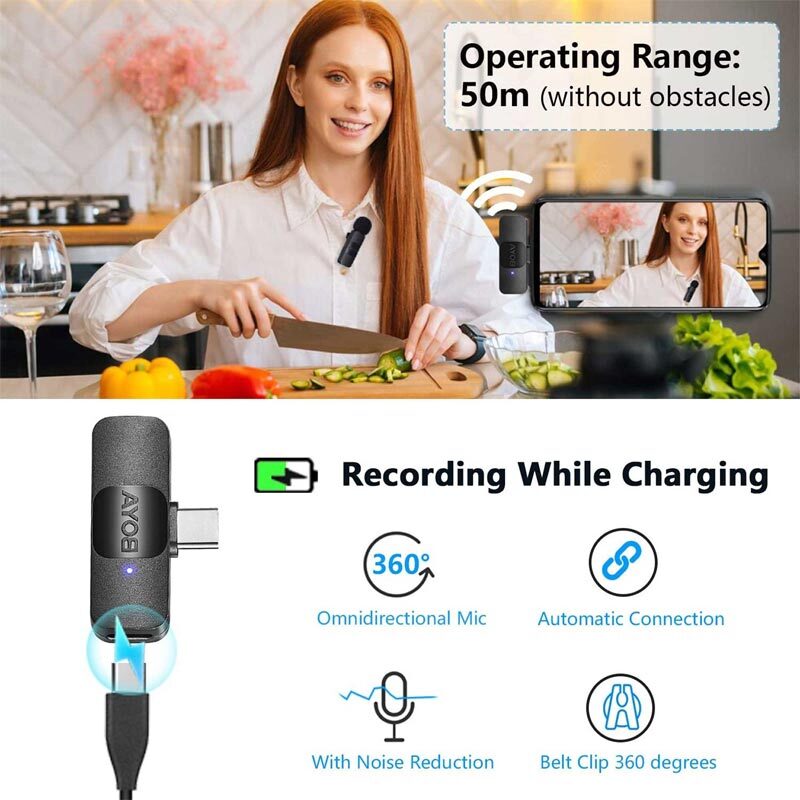 میکروفون یقه ای بی سیم دوتایی بویا BY-V20 Type-C - 4