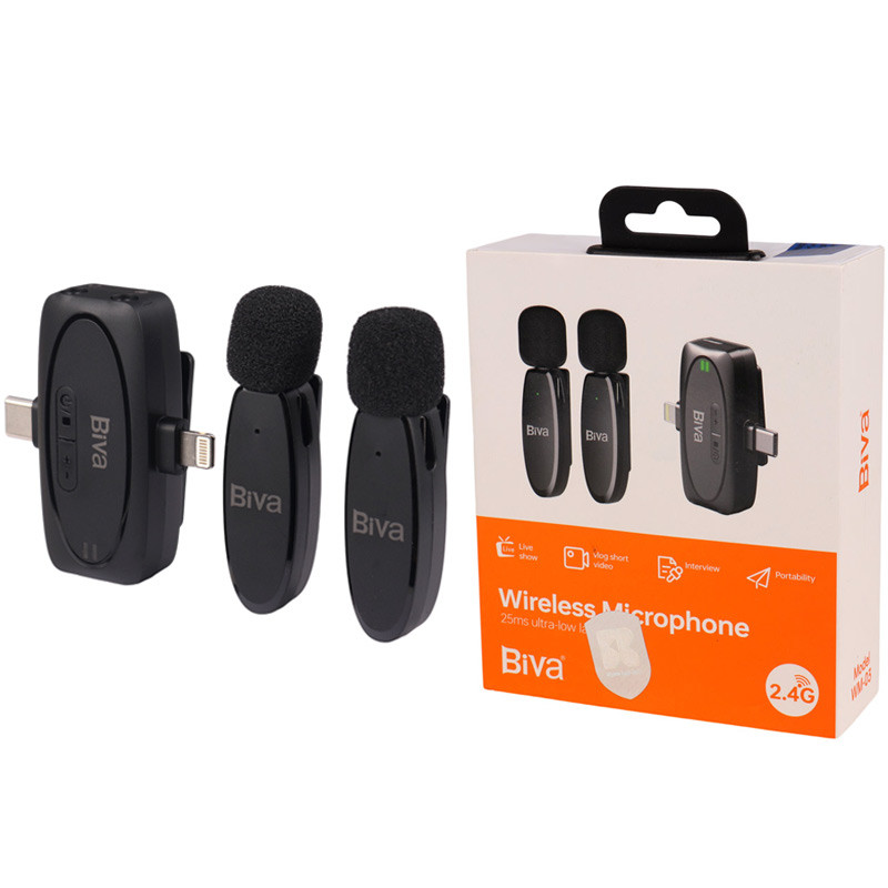 میکروفون یقه ای بی سیم دوتایی بیوا WM-03 Type-C / Lightning