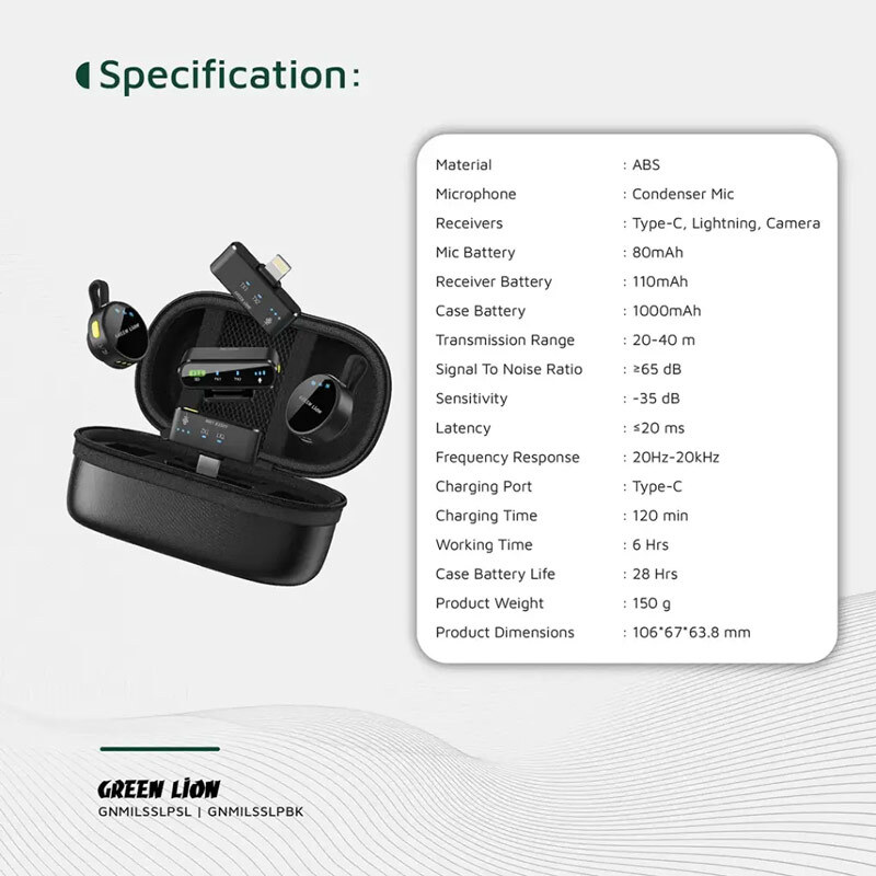 میکروفون یقه ای بی سیم دوتایی گرین لاین GM-85X Type-C / Lightning - 7