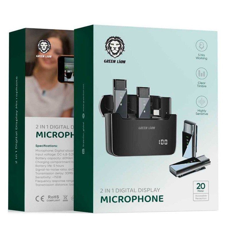 میکروفون یقه ای بی سیم دوتایی گرین لاین GN2IN1DDMLTBK Lightning - 2