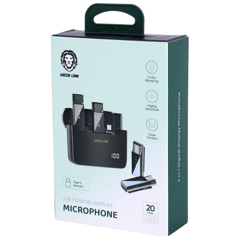 میکروفون یقه ای بی سیم دوتایی گرین لاین GN2IN1DDMTCBK Type-C - 2