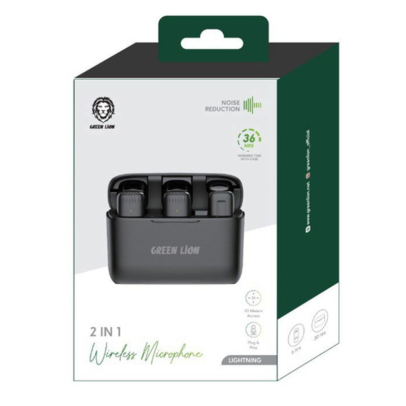 میکروفون یقه ای بی سیم دوتایی گرین لاین GN2WMICLGBK Lightning - 2