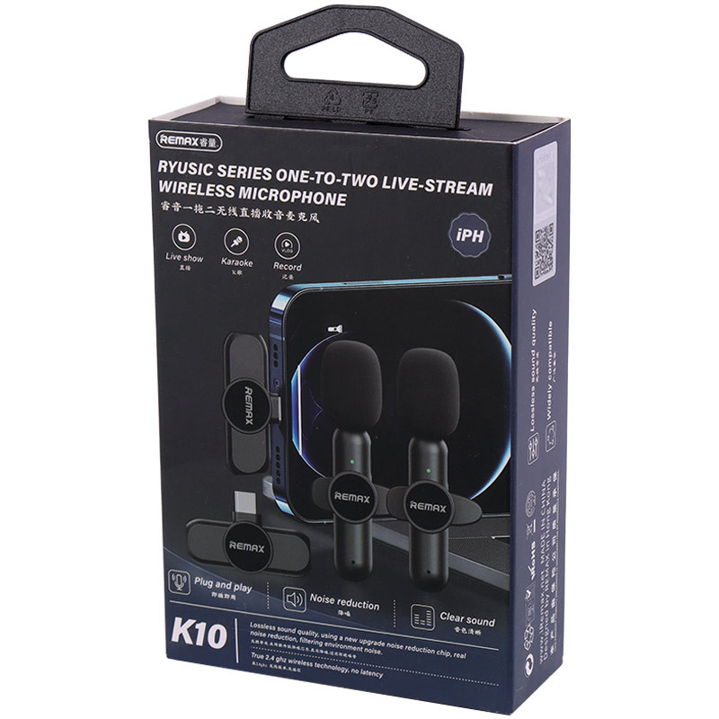 میکروفون یقه ای بی سیم دوتایی ریمکس K10 Lightning - 2