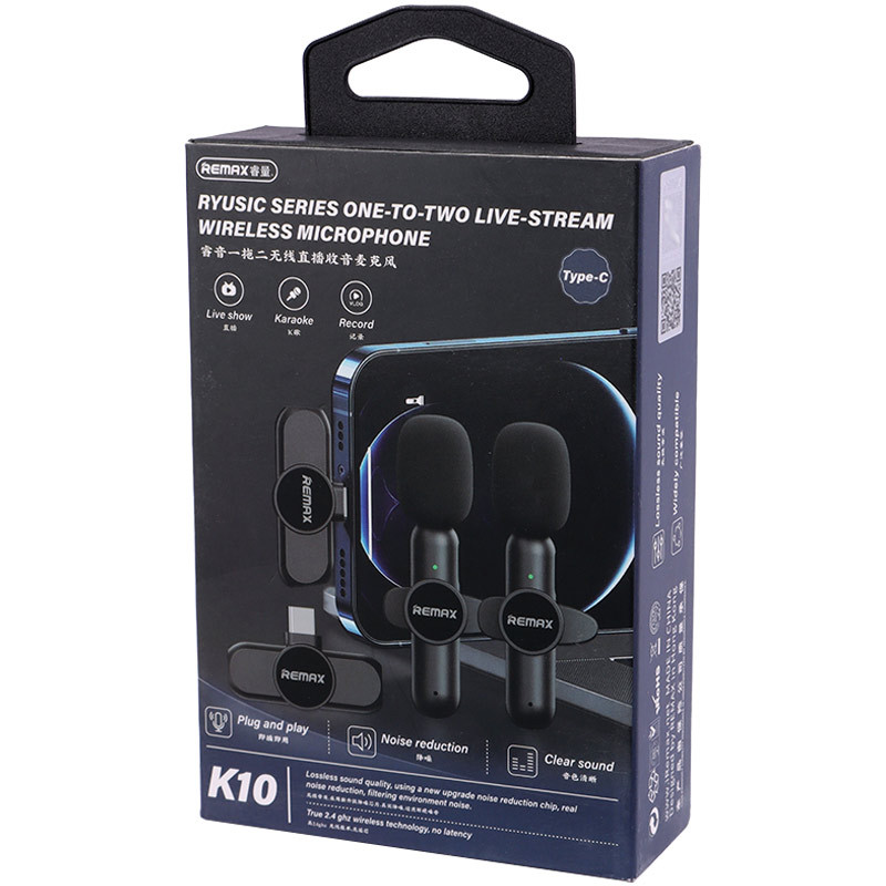 میکروفون یقه ای بی سیم دوتایی ریمکس K10 Type-C - 2