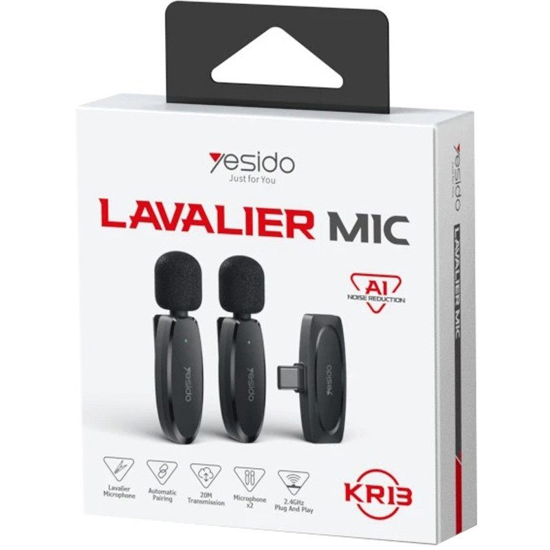 میکروفون یقه ای بی سیم دوتایی یسیدو KR13 Type-C - 2