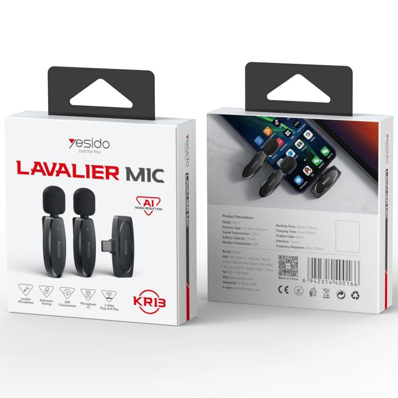 میکروفون یقه ای بی سیم دوتایی یسیدو KR13 Type-C - 8