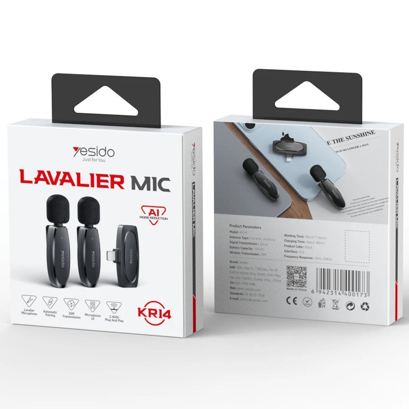میکروفون یقه ای بی سیم دوتایی یسیدو KR14 Lightning - 8