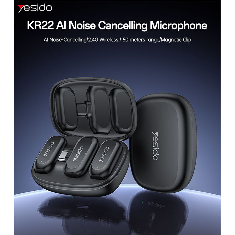 میکروفون یقه ای بی سیم دوتایی یسیدو KR22 Type-C - 3