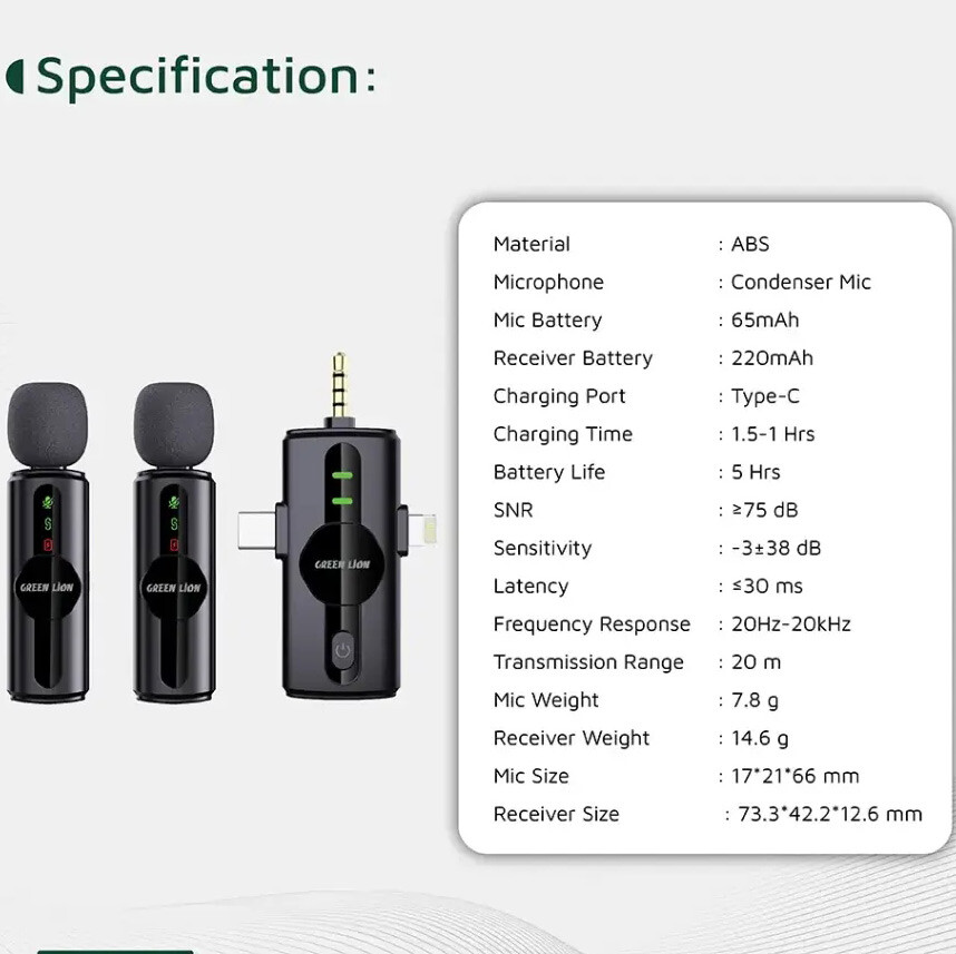 میکروفون یقه ای بی سیم Green Lion GM-80X - 3