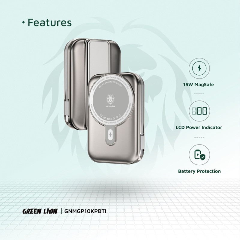 پاور بانک بی سیم فست شارژ 10000 گرین لاین Green Lion Monaco Grip PD 20W - 8