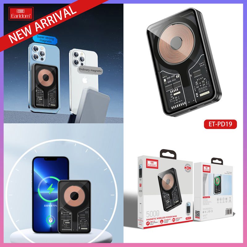 پاور بانک بی سیم فست شارژ ارلدام ET-PD19 QC PD 18W ظرفیت 5000 میلی آمپر ساعت - 6