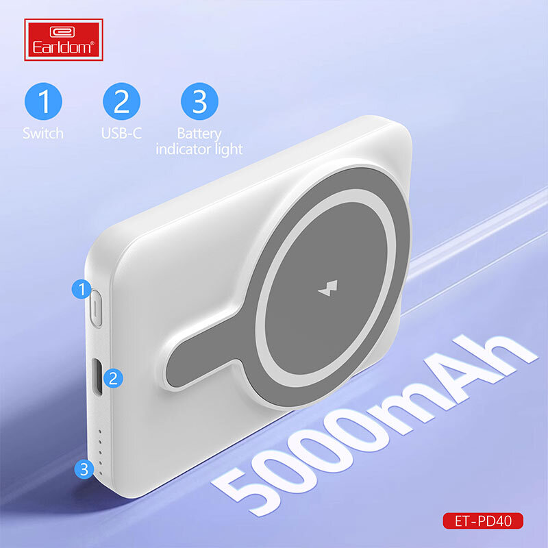 پاور بانک بی سیم فست شارژ ارلدام ET-PD40 PD&nbsp;20W ظرفیت 5000 میلی آمپر ساعت - 4